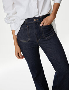 Расклешенные джинсы с высокой талией и накладными карманами Marks &amp; Spencer, индиго микс