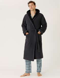 Флисовый халат Supersoft с капюшоном Marks &amp; Spencer, серый микс