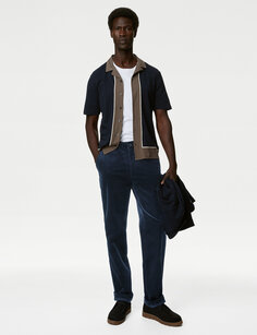 Вельветовые эластичные брюки обычного кроя Marks &amp; Spencer, темно-синий
