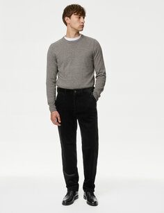 Вельветовые эластичные брюки обычного кроя Marks &amp; Spencer, черный