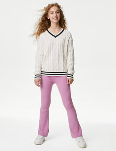 Расклешенные трикотажные брюки в рубчик (6–16 лет) Marks &amp; Spencer, розовый