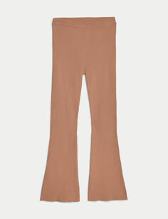 Расклешенные трикотажные брюки в рубчик (6–16 лет) Marks &amp; Spencer, коричневый