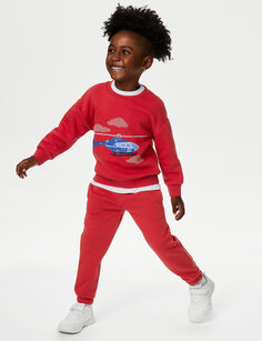 Джоггеры из хлопка с затягивающимся шнурком (2–7 лет) Marks &amp; Spencer, красный