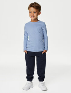 Джоггеры из хлопка с затягивающимся шнурком (2–7 лет) Marks &amp; Spencer, темно-синий