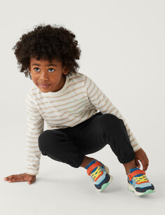 Джоггеры из хлопка с затягивающимся шнурком (2–7 лет) Marks &amp; Spencer, черный микс