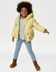 Утепленное пальто с капюшоном Stormwear с цветочным принтом (2–8 лет) Marks &amp; Spencer, желтый
