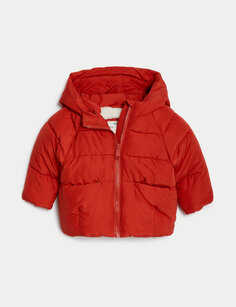 Стеганое пальто с капюшоном (0–3 года) Marks &amp; Spencer, красный