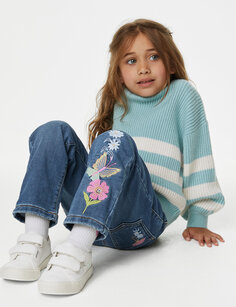 Обычные джинсовые джинсы-бабочки (2–8 лет) Marks &amp; Spencer, деним