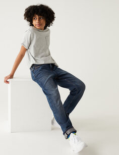 Свободные джинсы из чистого хлопка (6–16 лет) Marks &amp; Spencer, темный деним