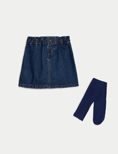 Комплект из 2 джинсовых юбки и колготок (2–8 лет) Marks &amp; Spencer, деним