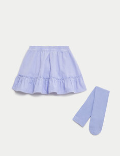 Комплект из хлопковой юбки и колготок (2–8 лет) Marks &amp; Spencer, сирень