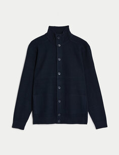 Трикотажная куртка из смеси хлопка с воротником-воронкой Marks &amp; Spencer, темно-синий