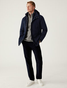 Техническая куртка из смеси хлопка с двойным воротником Marks &amp; Spencer, темно-синий