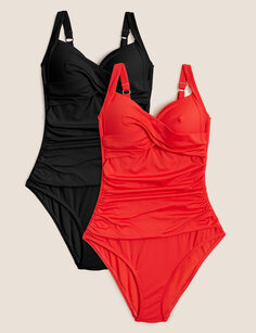Комплект из 2 купальных костюмов с глубоким вырезом для контроля живота Marks &amp; Spencer, черный микс