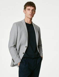 Фактурная куртка из эластичного джерси Marks &amp; Spencer, светло-серый