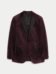 Бархатный пиджак-смокинг приталенного кроя Marks &amp; Spencer, бургундия