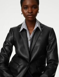 Однобортный пиджак из искусственной кожи Marks &amp; Spencer, черный