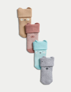 Детские носки с изображением животных из хлопка (0–3 лет), 4 шт. Marks &amp; Spencer, мульти