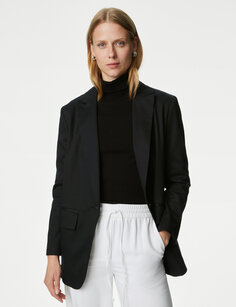 Свободный однобортный пиджак из смеси лиоцелла Marks &amp; Spencer, черный