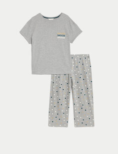 Укороченный пижамный комплект в хлопковый горошек Marks &amp; Spencer, серый микс