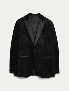 Бархатный пиджак-смокинг приталенного кроя Marks &amp; Spencer, черный