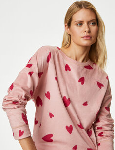 Флисовый пижамный комплект с принтом в виде сердечек Marks &amp; Spencer, розовый микс