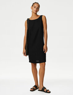 Льняное платье прямого кроя длиной до колена Marks &amp; Spencer, черный