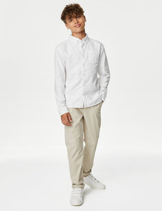 Оксфордская рубашка из чистого хлопка (6–16 лет) Marks &amp; Spencer, белый
