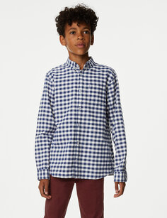 Оксфордская рубашка в клетку из чистого хлопка (6–16 лет) Marks &amp; Spencer
