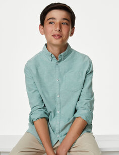 Оксфордская рубашка из чистого хлопка (6–16 лет) Marks &amp; Spencer, зеленый