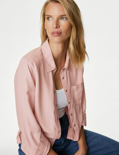 Рубашка с воротником из лиоцелла, окрашенная в чайный цвет Marks &amp; Spencer, светло-розовый
