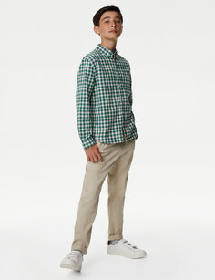 Оксфордская рубашка в клетку из чистого хлопка (6–16 лет) Marks &amp; Spencer, зеленый микс