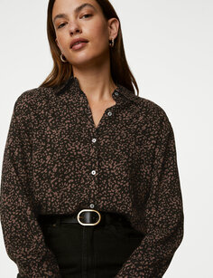 Свободная рубашка с воротником с принтом Marks &amp; Spencer, коричневый микс