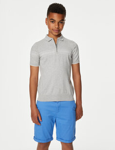Трикотажная рубашка-поло в хлопковую полоску (6–16 лет) Marks &amp; Spencer