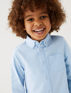 Оксфордская рубашка из чистого хлопка (2–8 лет) Marks &amp; Spencer, синий