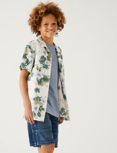 Рубашка из чистого хлопка с гавайским принтом (6–16 лет) Marks &amp; Spencer
