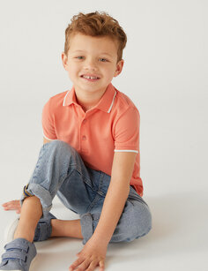 Рубашка-поло из чистого хлопка (2–8 лет) Marks &amp; Spencer, апельсин