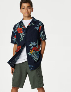 Рубашка с цветочным принтом из смесового льна (6–16 лет) Marks &amp; Spencer