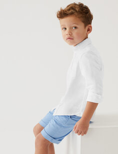 Оксфордская рубашка из чистого хлопка (2–8 лет) Marks &amp; Spencer, белый