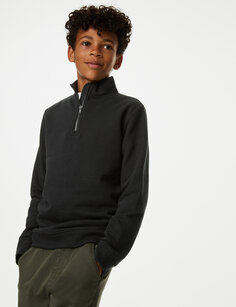 Хлопковая толстовка на молнии до половины (6–16 лет) Marks &amp; Spencer, черный