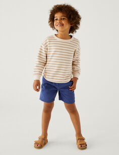 Хлопковый свитшот в полоску (2–8 лет) Marks &amp; Spencer, коричневый микс