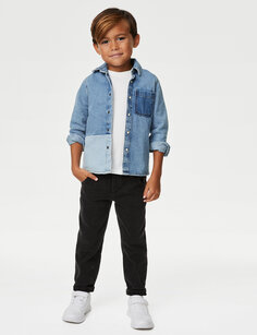 Комплект из 2 джинсовых рубашки и футболки (2–8 лет) Marks &amp; Spencer, деним