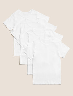 4 шт. футболка с короткими рукавами из чистого хлопка (2–16 лет) Marks &amp; Spencer, белый