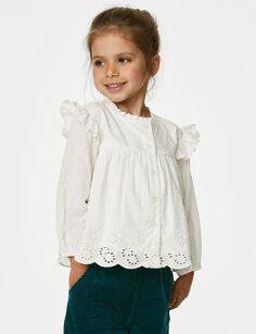 Блуза-топ из чистого хлопка с вышивкой (2–8 лет) Marks &amp; Spencer, слоновая кость