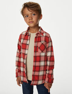 Рубашка и футболка в клетку из чистого хлопка (2–8 лет) Marks &amp; Spencer, красный микс