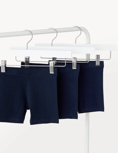 3 шт. однотонные шорты из богатого хлопка (2–8 лет) Marks &amp; Spencer, темно-синий