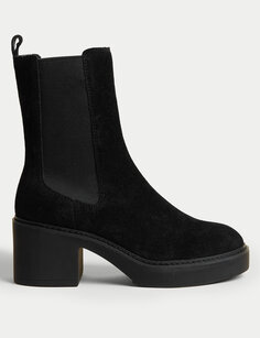 Замшевые ботинки челси на массивном каблуке Marks &amp; Spencer, черный