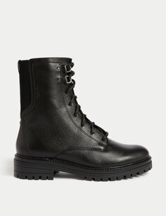 Широкие кожаные ботинки на плоской подошве со шнуровкой Marks &amp; Spencer, черный