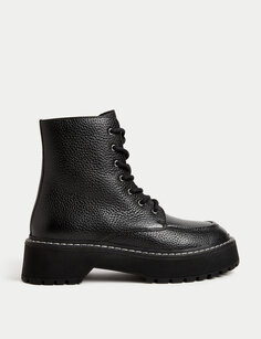 Кожаные ботинки на плоской подошве на массивной шнуровке Marks &amp; Spencer, черный
