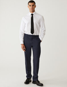 Эластичные костюмные брюки стандартного кроя Marks &amp; Spencer, темно-синий